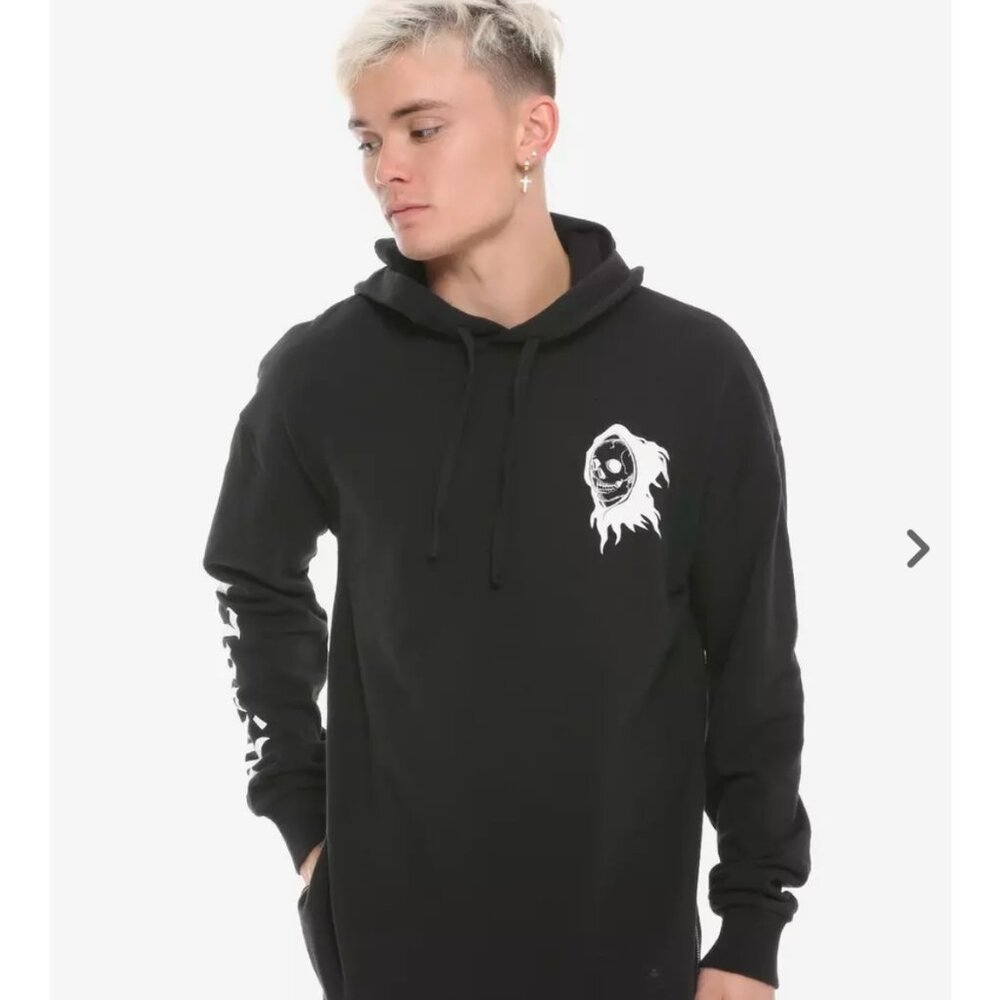 Hot Topic Hoodie Sweatshirt Black Small Unisex Reaper Goth Grunge Skulls READ